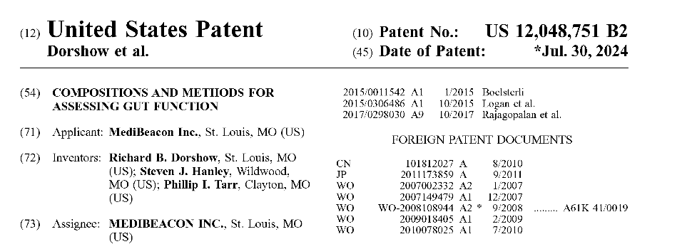 medibeacon's tweet photo. A United States patent was granted to MediBeacon Inc. on July 30, 2024, covering additional aspects of the Company’s GI permeability measurement platform development program. https://t.co/NCRmQrLd25