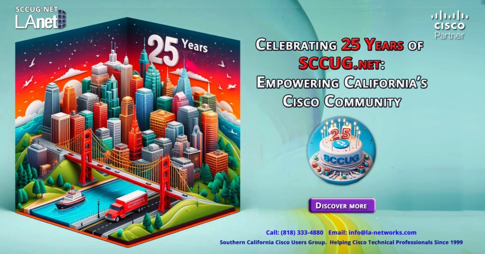 LA_Networks's tweet photo. 🌐 Join us in celebrating a quarter-century of empowering Cisco professionals in California: https://t.co/nTB301Bosm 
Since 1999, https://t.co/5b5LK9mb31 has been a beacon of knowledge and #networking, providing free webinars, #workshops, and training sessions.  @Cisco #cisco https://t.co/upAIqdWfmn