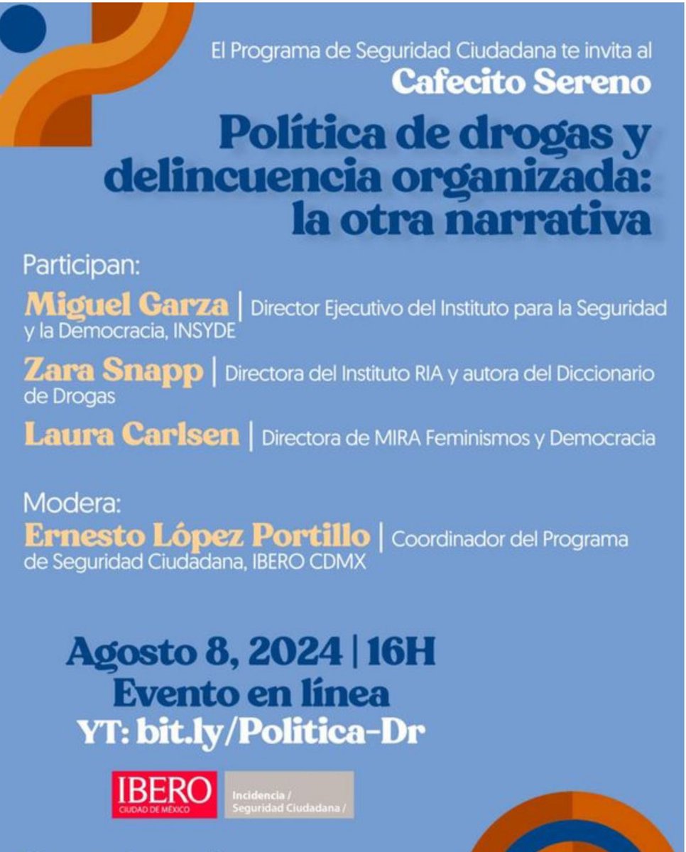 ¡Estamos en vivo! 🔴

@lauracarlsenc habla de Políticas de drogas y delincuencia organizada: otra narrativa ¡Acompáñanos!

Cafecito Sereno del Programa de Seguridad Ciudadana. Puedes verlo aquí: 

youtube.com/watch?v=zkV7w7…