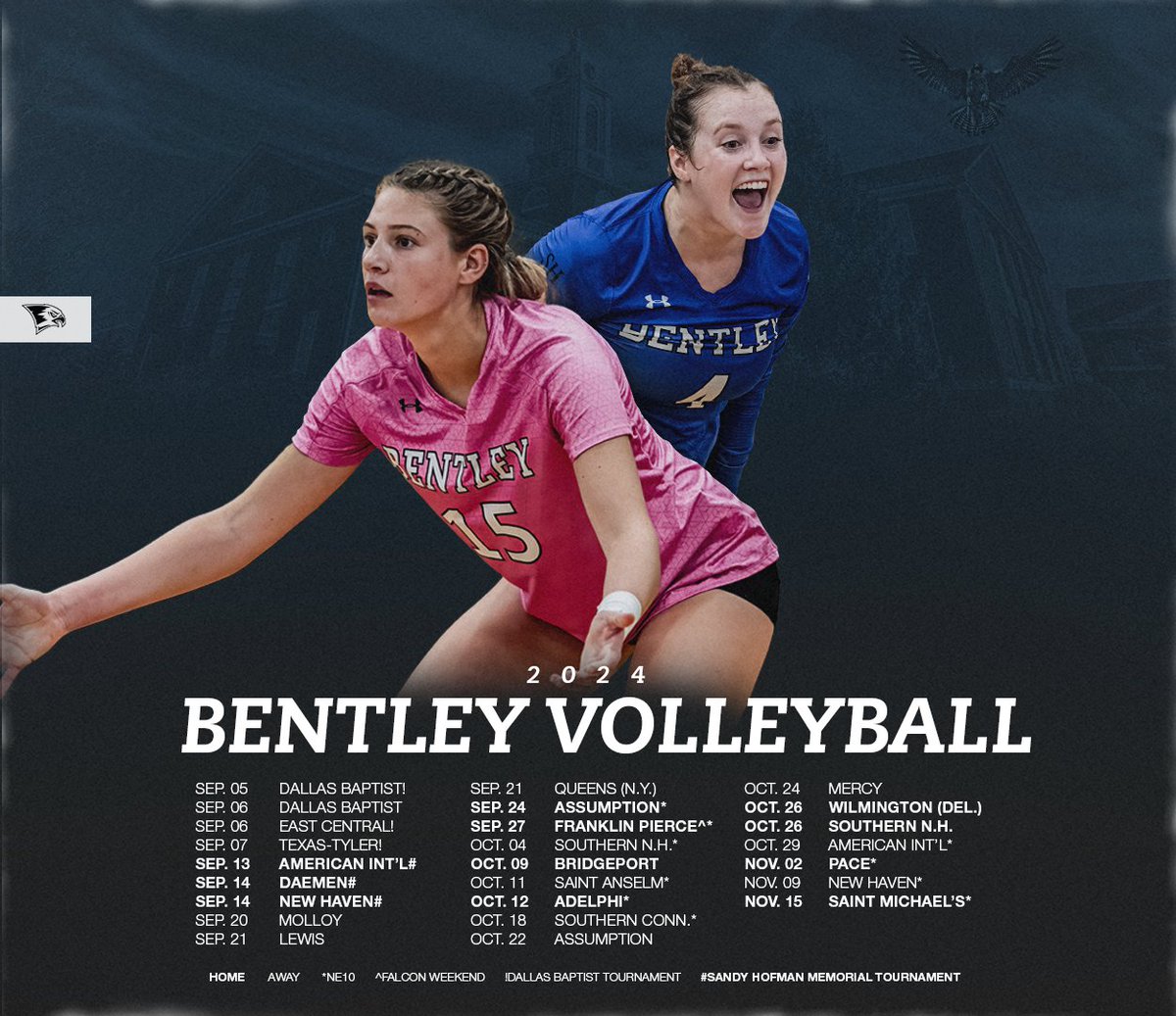 BentleyFalcons's tweet photo. The path to defending the NCAA D-II East Regional volleyball title! https://t.co/BkvrvemBWw