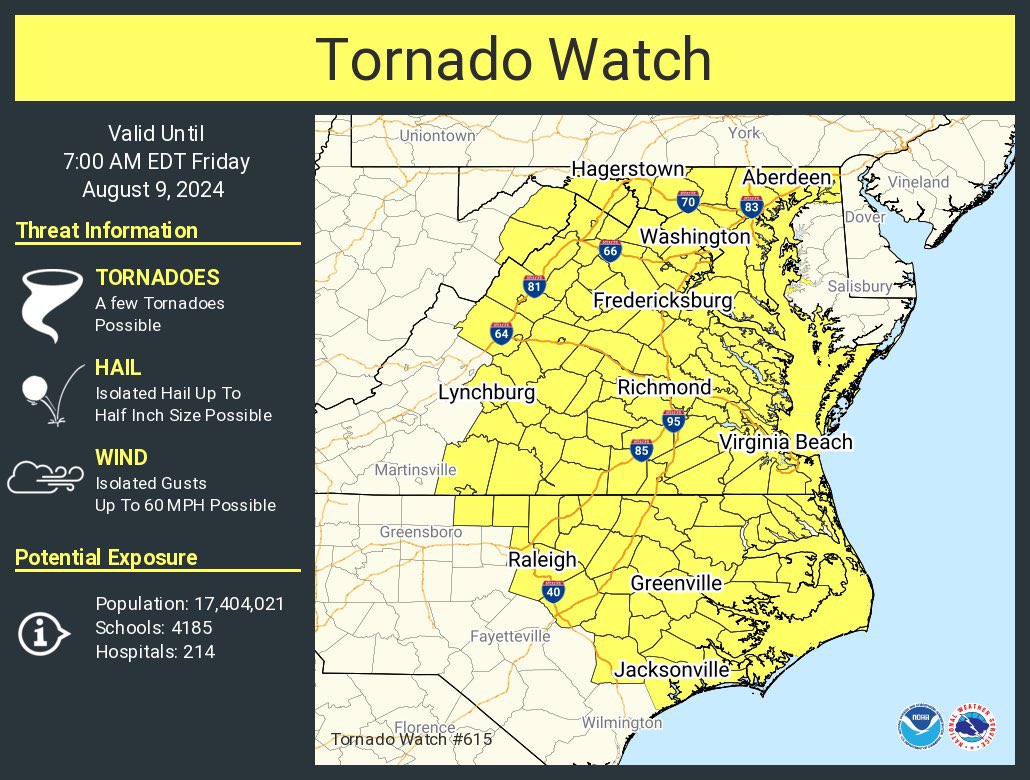 🚨 A 12 hour #tornado watch has been issued! Until 7 AM Friday. A few tornadoes will be possible. 🌪️