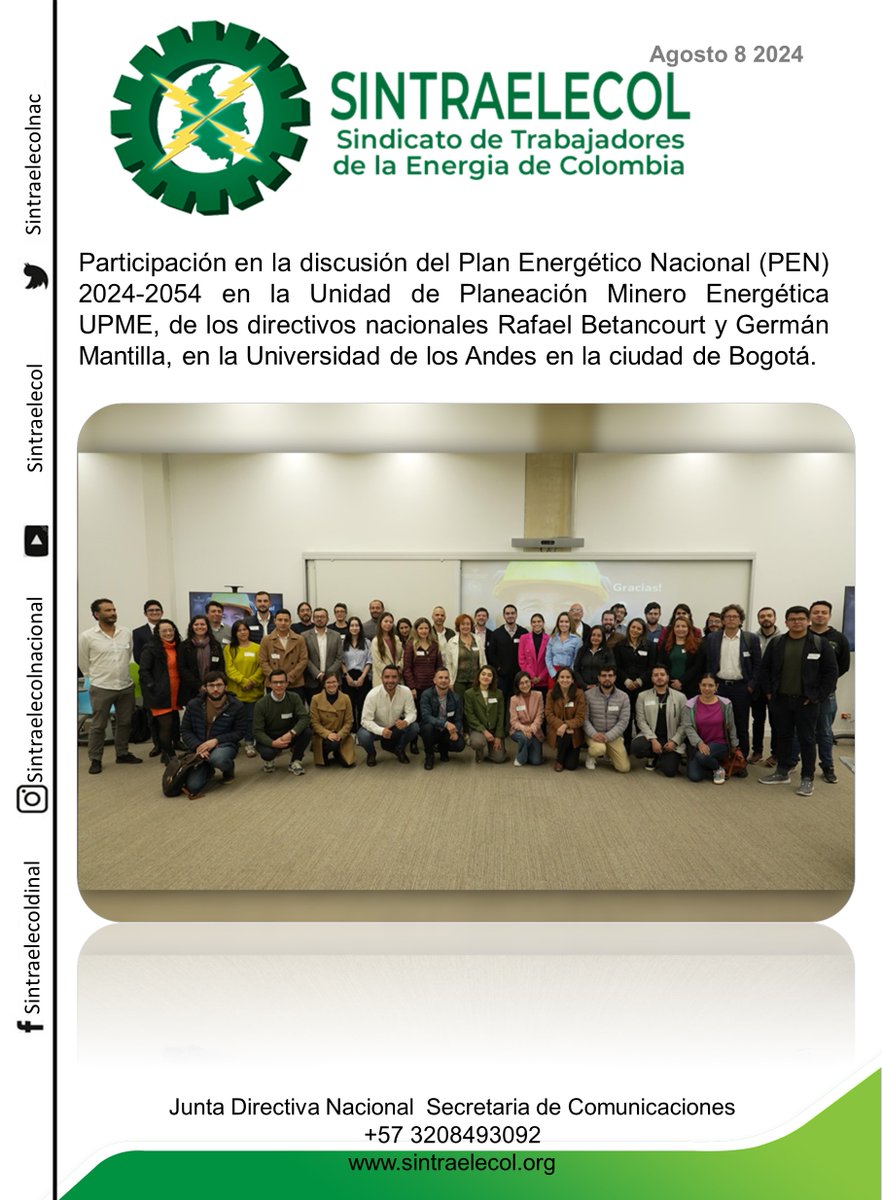 sintraelecolnac's tweet photo. Participación en la discusión del Plan Energético Nacional (PEN)
#sintraelecol #pen #upme #energia https://t.co/rf14bLfywz