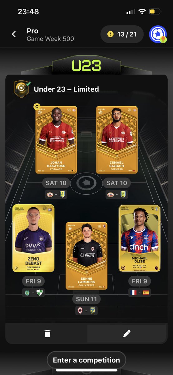 Crv7SoRare's tweet photo. @SorareViktor Saibari x Bakayoko! Also have Daan Rots who I’m hoping can have another really strong season https://t.co/HHh0SORQZ2