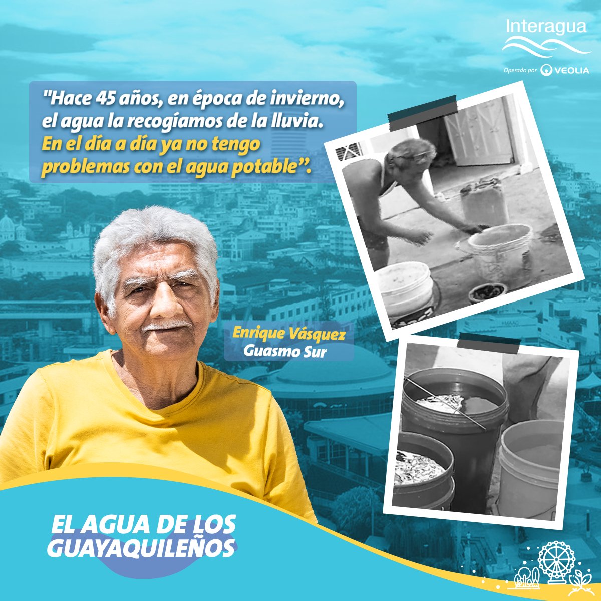 A través de guayaquileños como Enrique Vásquez, conocemos la historia del agua potable en nuestra ciudad. 🔄 

Sus vivencias nos permiten valorar el progreso y esfuerzo que ha llevado a Guayaquil a tener un servicio de calidad. 💧🚰

#Interagua #ElAguadelosGuayaquileños