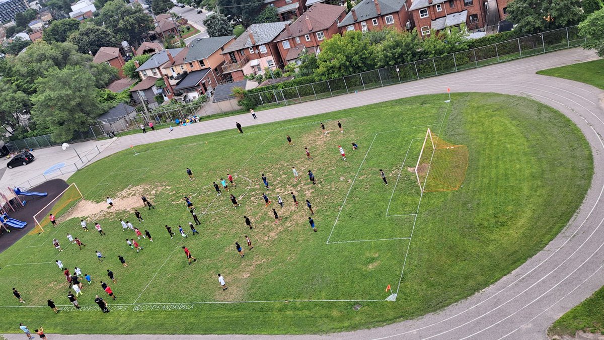 Aerial photos provided by <a href="/TDotsRicky/">Ricardo Araujo</a> drone and community helper Sharon from her balcony. Truly stunning photos #KicksforKidsandCops #community #soccer