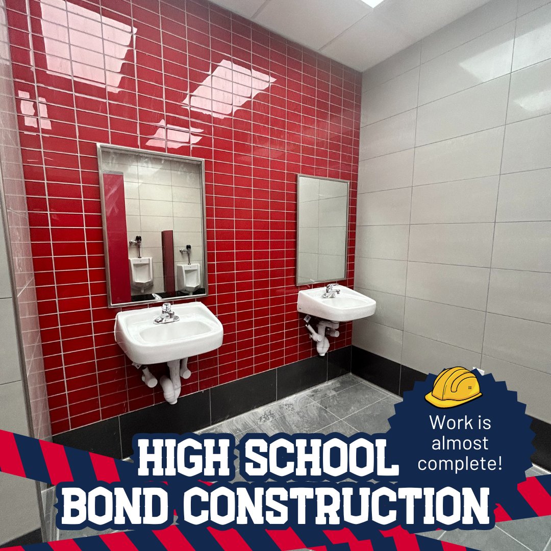 Checkout our progress on the high school bond construction! The high school classrooms are almost complete and we can’t wait to show off the Spartan red bathroom tile!