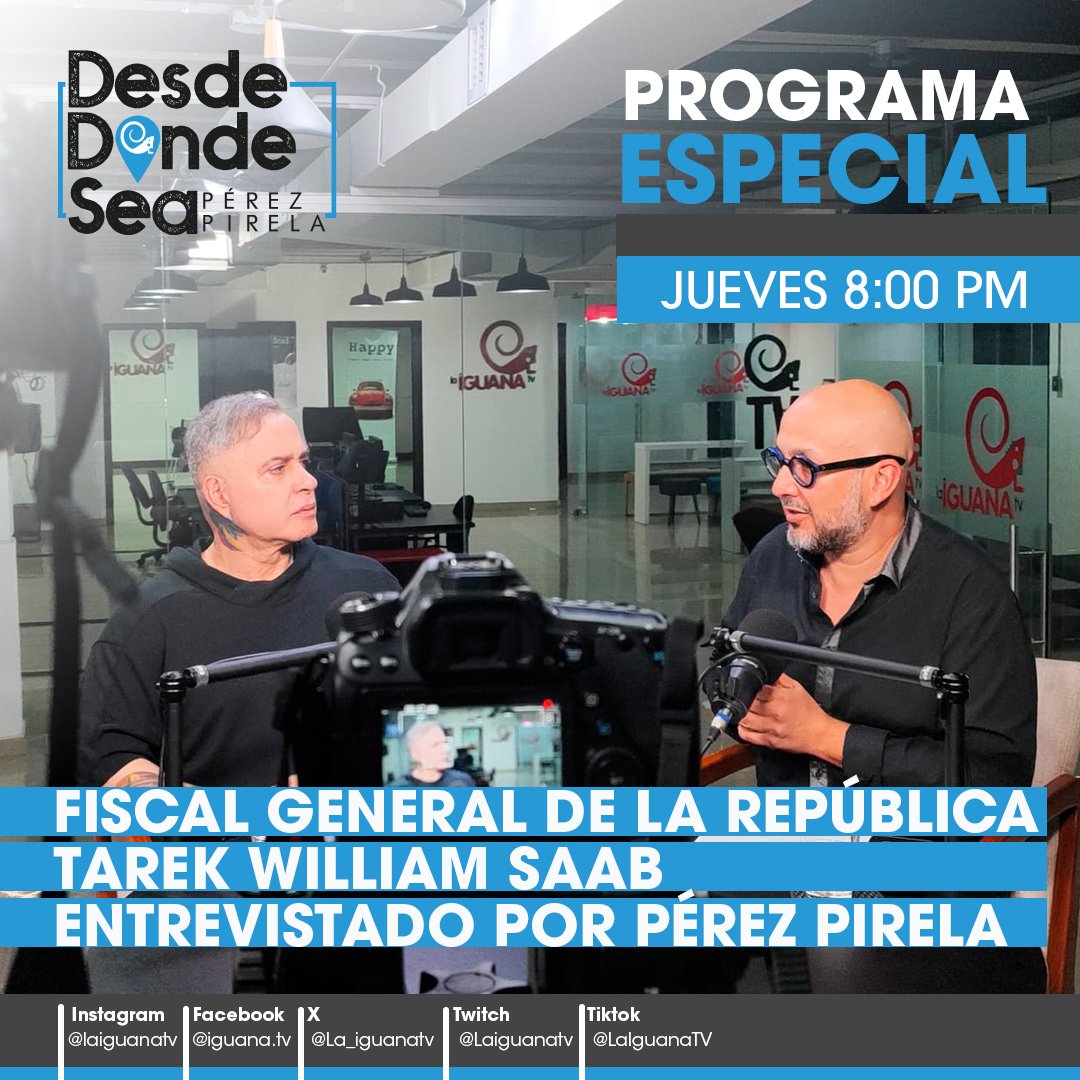 • Hoy a las 8 p. m. entrevista especial: El Fiscal General de la República, <a href="/TarekWiliamSaab/">Tarek William Saab</a>, en #DesdeDondeSea con <a href="/maperezpirela/">Miguel Ángel Pérez Pirela</a> 

🔴 youtube.com/channel/UCCc2H…