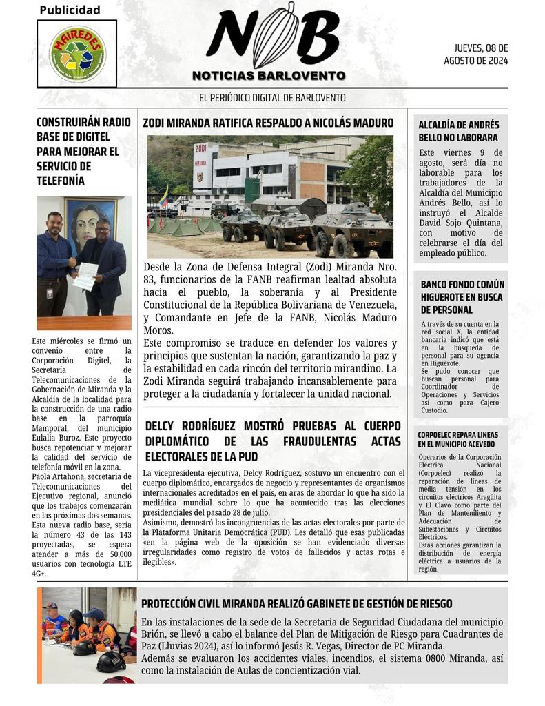 📢 ¡Compartimos con ustedes el Periódico Digital de Barlovento, elaborado por Noticias Barlovento!

📰✨ No te pierdas las últimas noticias y novedades de nuestra región. 

¡Dale un vistazo! 

#Barlovento #NoticiasBarlovento