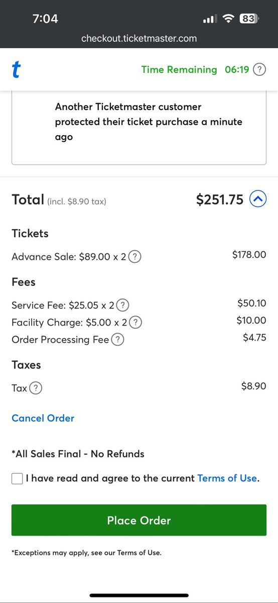 the_a_train24's tweet photo. @Ticketmaster @WellsFargoCtr this is absolutely criminal….another $70 in fees takes 2 Disney on Ice tickets from $178 to $250….disgusting…..no wonder everyone hates buying tickets through TM….what a joke… https://t.co/6WjZELbT5M