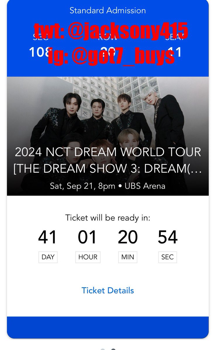 jacksony415's tweet photo. [WTS] NCT DREAM TDS3

UBS Arena, NY Sep 21 2024

Sec 108, 2 tickets
Selling for fv
RFS: Can no longer attend

able to provide more proof ft and take pp g&amp;s

#NCTDREAM #NCTDREAMtickets #WTSNCTDREAM #NCTDREAM_THEDREAMSHOW3 #TDS3 #CHENLE #JISUNG #HAECHAN #MARK #JENO #JAEMIN #RENJUN https://t.co/p7illw8lCM