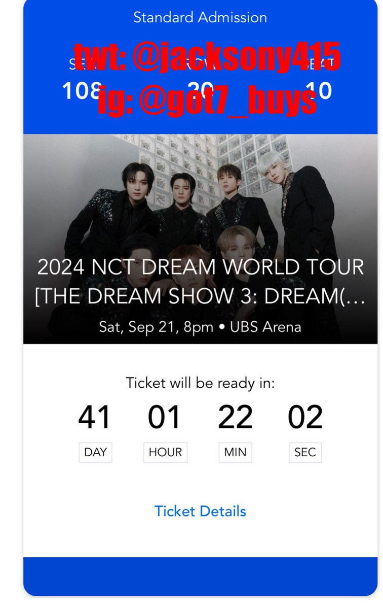 jacksony415's tweet photo. [WTS] NCT DREAM TDS3

UBS Arena, NY Sep 21 2024

Sec 108, 2 tickets
Selling for fv
RFS: Can no longer attend

able to provide more proof ft and take pp g&amp;s

#NCTDREAM #NCTDREAMtickets #WTSNCTDREAM #NCTDREAM_THEDREAMSHOW3 #TDS3 #CHENLE #JISUNG #HAECHAN #MARK #JENO #JAEMIN #RENJUN https://t.co/p7illw8lCM