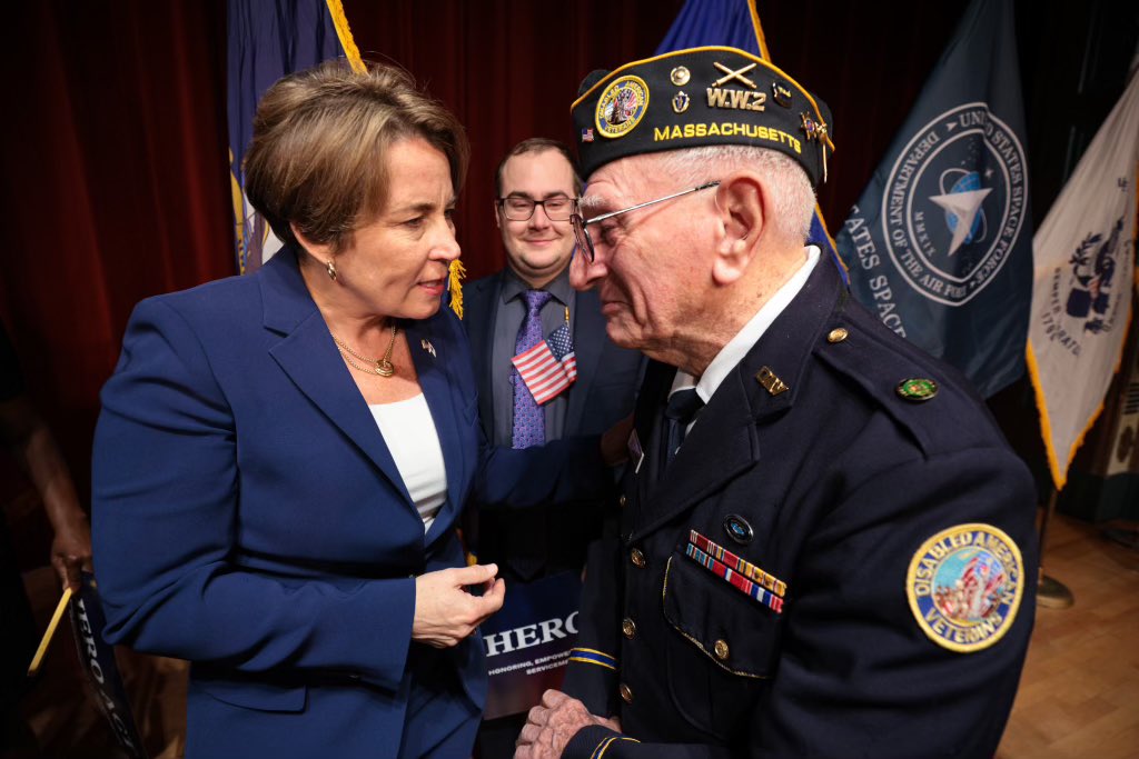 MassEOVS's tweet photo. To veterans in our state and service members nationwide: the HERO Act marks a new era in veteran care, honoring your sacrifices and addressing your needs. Thank you to our legislative partners and, most importantly, the veteran community for helping us bring this bill across the finish line.