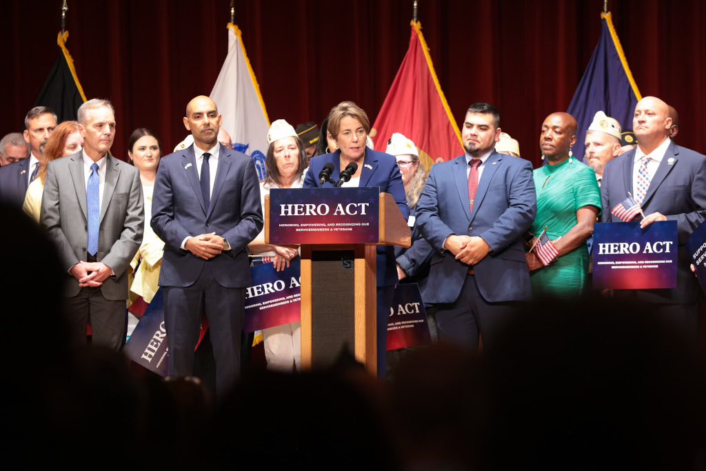 MassEOVS's tweet photo. To veterans in our state and service members nationwide: the HERO Act marks a new era in veteran care, honoring your sacrifices and addressing your needs. Thank you to our legislative partners and, most importantly, the veteran community for helping us bring this bill across the finish line.