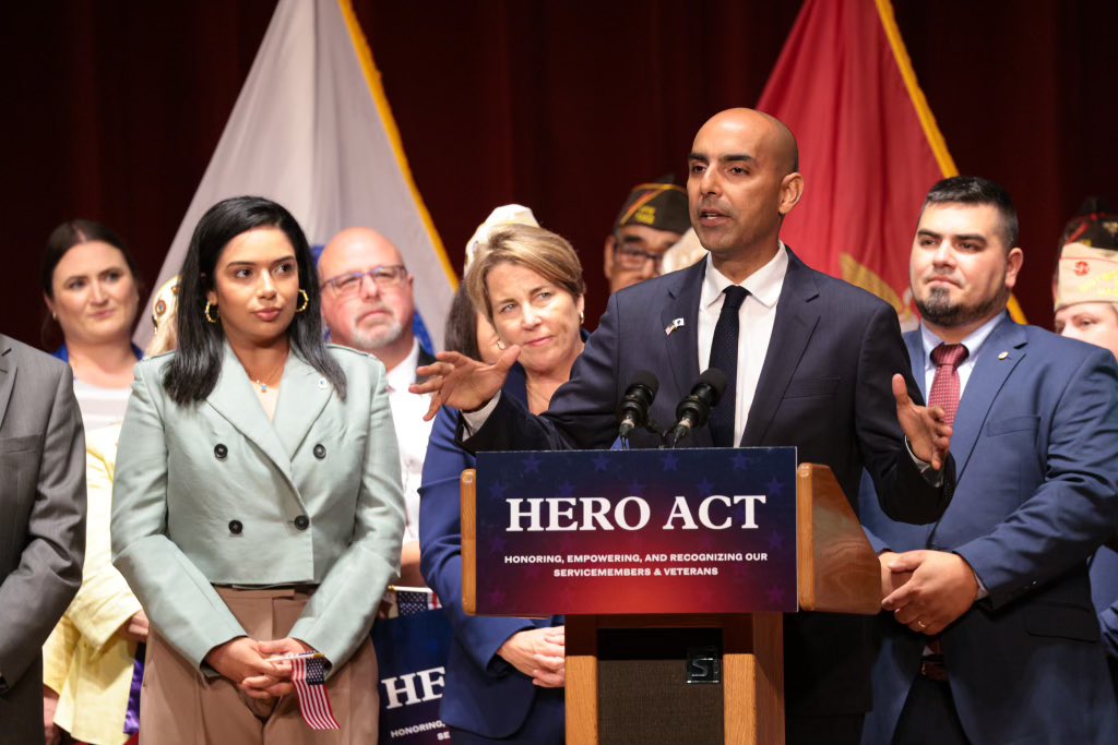 MassEOVS's tweet photo. To veterans in our state and service members nationwide: the HERO Act marks a new era in veteran care, honoring your sacrifices and addressing your needs. Thank you to our legislative partners and, most importantly, the veteran community for helping us bring this bill across the finish line.