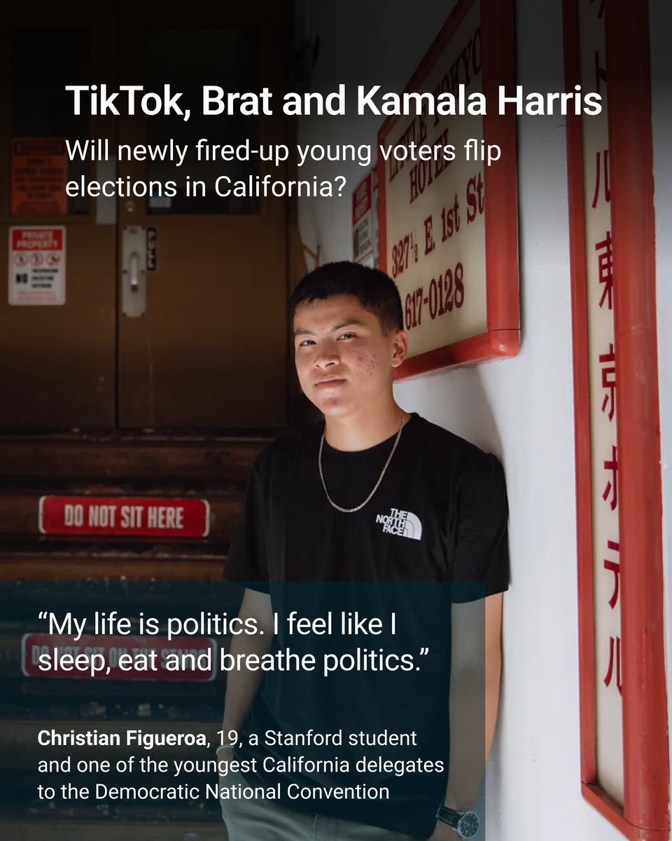 Even for young people who aren’t as politically aware, the presidential race — particularly Harris, who officially secured the Democratic nomination this week — has been front and center in the social feeds of young voters through memes.

📸 Zaydee Sanchez
1/4