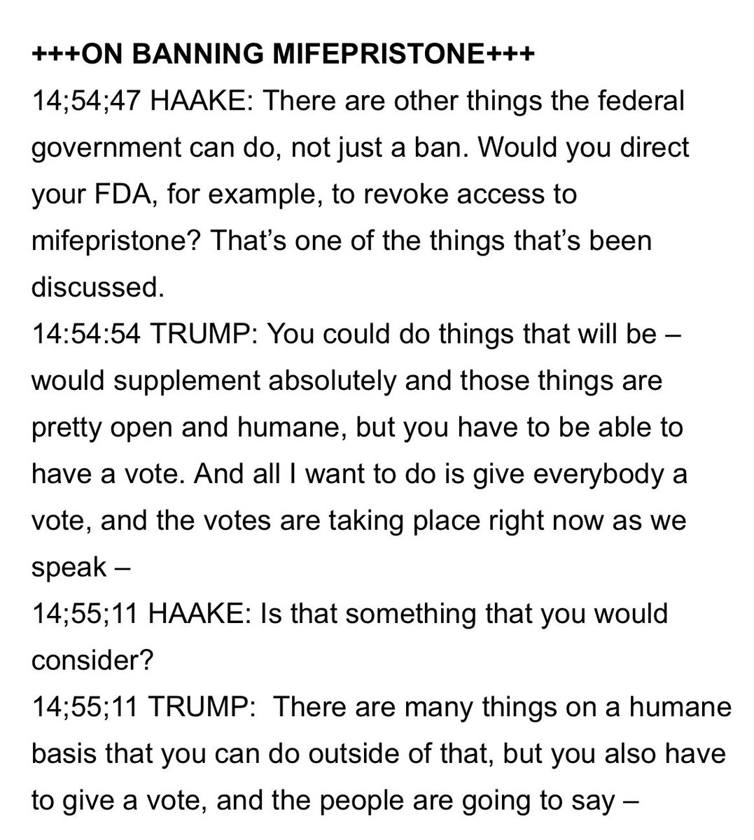 Here’s my full exchange with former President Trump on mifepristone. I understand the questions at today’s news conference were very hard to hear.