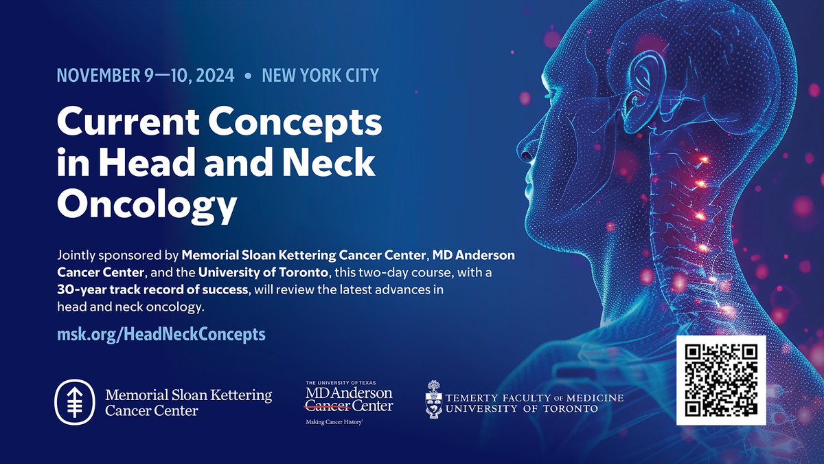 MSK CME (@mskcme) on Twitter photo Join prominent experts from <a href="/MSKCancerCenter/">Memorial Sloan Kettering Cancer Center</a>, <a href="/MDAndersonNews/">MD Anderson Cancer Center</a>, & <a href="/UofT/">University of Toronto</a> for the 2024 #MSKHeadNeckCME. Explore the latest in epidemiology, multidisciplinary approaches, & advanced surgical techniques through a series of lectures, discussions, & debates: bit.ly/HeadNeck2024 Join prominent experts from <a href="/MSKCancerCenter/">Memorial Sloan Kettering Cancer Center</a>, <a href="/MDAndersonNews/">MD Anderson Cancer Center</a>, & <a href="/UofT/">University of Toronto</a> for the 2024 #MSKHeadNeckCME. Explore the latest in epidemiology, multidisciplinary approaches, & advanced surgical techniques through a series of lectures, discussions, & debates: bit.ly/HeadNeck2024
