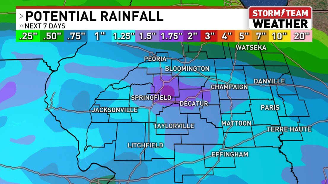 DarrenLeedsWx's tweet photo. Rain potential over the next week will range from 0.75-1.50" across the region. Temperatures will stay comfortable will a gradual warming trend for the middle and end of next week.

#cILwx #ILwx #Cooler #LowHumidity #Comfy #Perfection #Rain #Showers #WetWeather https://t.co/SMtKHhQ985