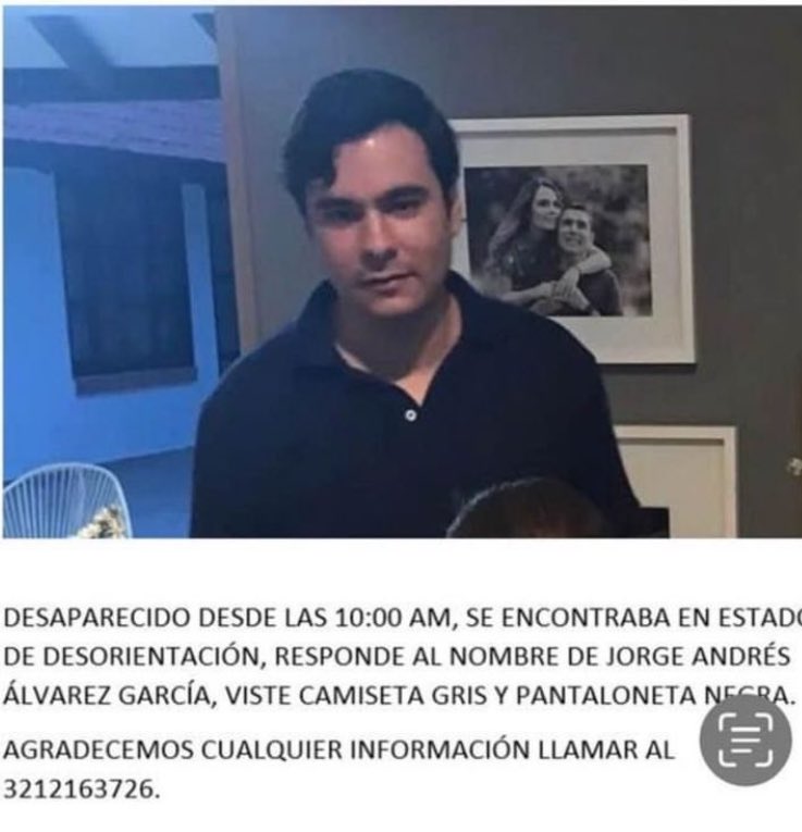 Este joven está desparecido en Villavicencio si lo ven por favor avisar al teléfono del pie de foto