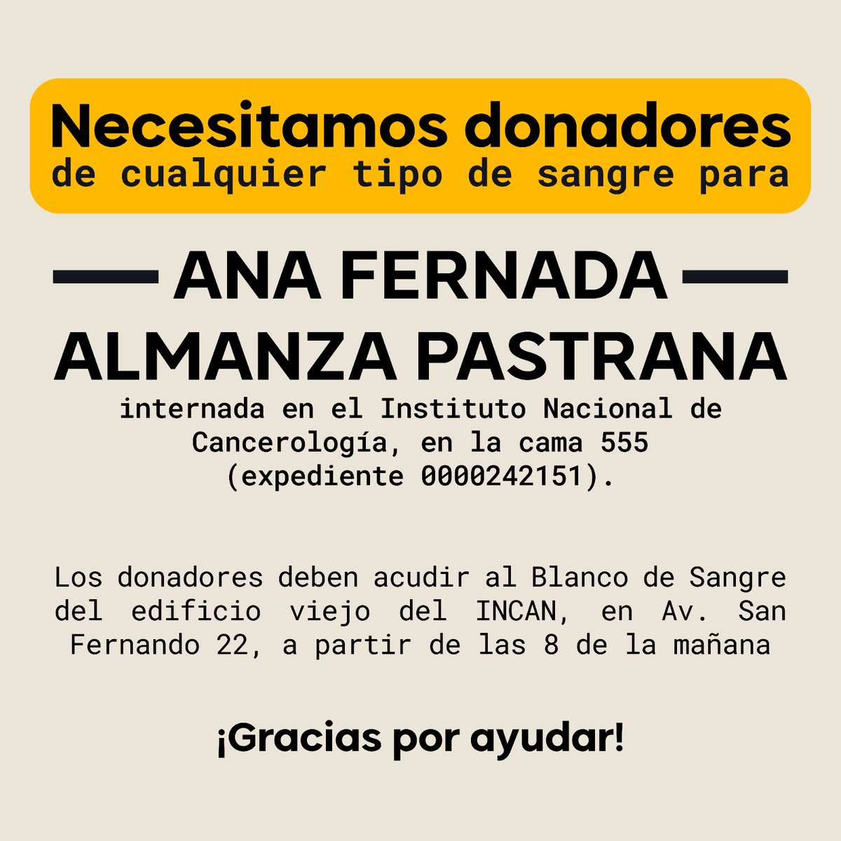 Necesitamos donadores. Gracias por su ayuda 🙏