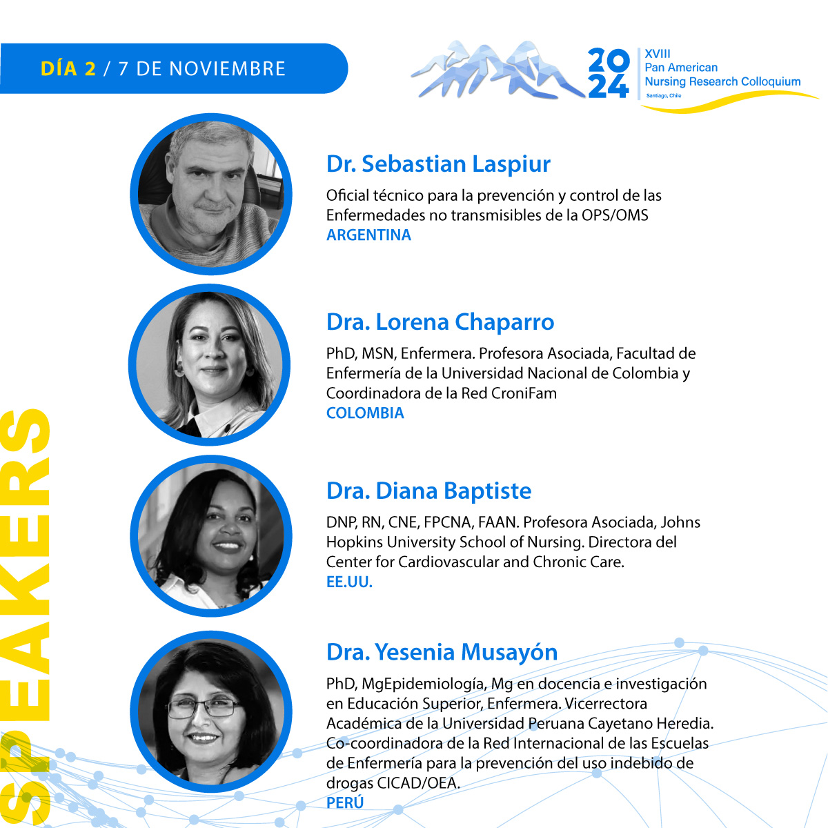 Te presentamos a los speakers que estarán en el primer día del XVIII Coloquio Panamericano de Investigación en Enfermería, el cual se llevará a cabo este 06, 07 y 08 de noviembre en Santiago de Chile

👉🏼 Aprovecha el descuento en la inscripción temprana en coloquioenfermeria2024.cl/inscripciones