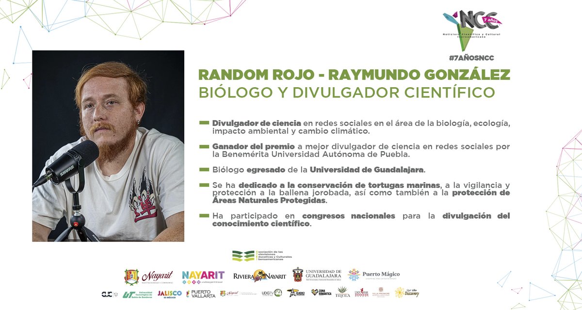 NCCIberoamerica's tweet photo. El #biólogo y divulgador científico, @RandomRojo, celebrará con nosotros el 7° aniversario de #NCCIberoamérica! 🌍🔬

No te pierdas nuestra transmisión en vivo.🎉

🗓️ Viernes 9 de agosto
🕙 10:00 hrs. (México -GMT-6)
➡️ https://t.co/pXdXcrXCJb

#7AñosNCC https://t.co/x7OYI8lXmM