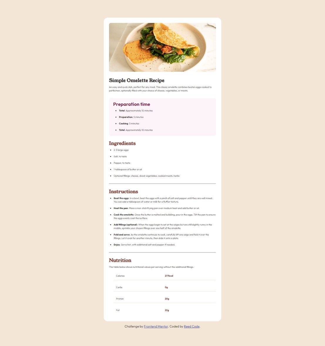 reed_code's tweet image. Slow but steady wins the race. 💯

Just finished the Recipe page challenge on @frontendmentor 
It was challenging but amazing 🤗

moving onto the next set of challenges on &quot;Building responsive layouts&quot; 
We keep pushing 🚀

Github repo: github.com/hsfarid/Recipe…

#buildinpublic