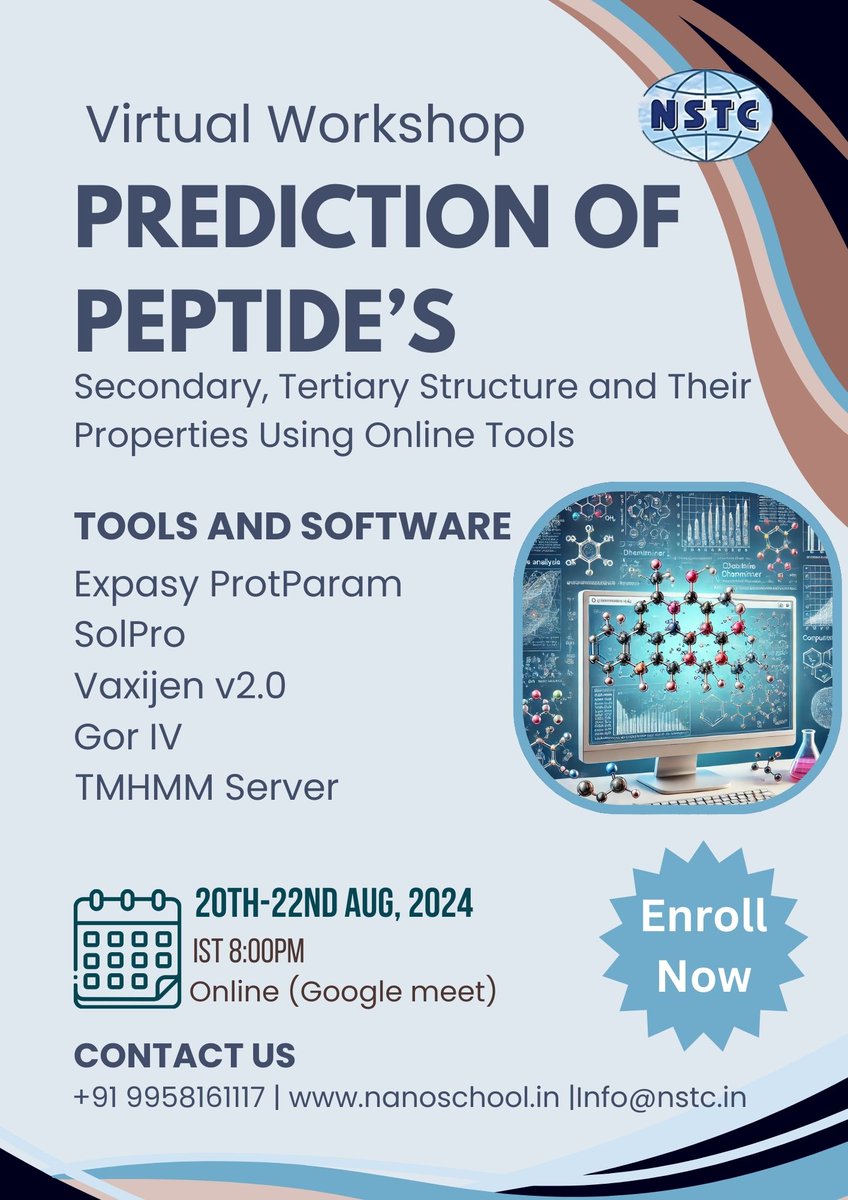 ITBreakCom's tweet image. Decode the Future of Peptides – Your Key to Innovation Awaits!
Enroll Now: nanoschool.in/nstc/enrollmen…
Know More: nanoschool.in/biotechnology/…
#PeptideInnovation #BiotechWorkshop #StructurePrediction #FutureOfMedicine #DrugDiscovery #BiotechRevolution #PeptideResearch #BiotechSkills