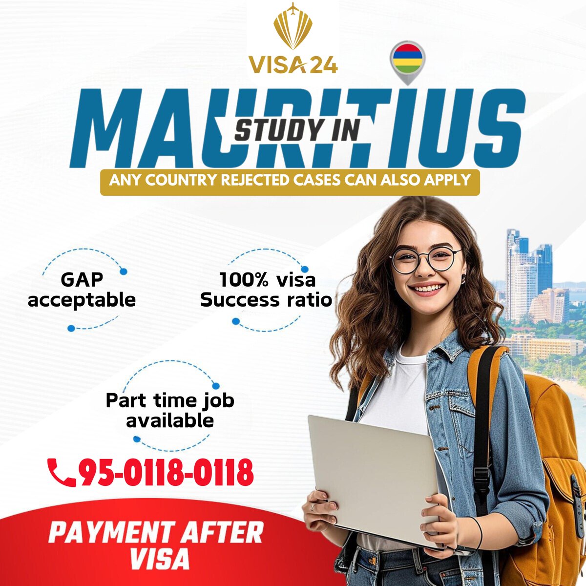 Visa24services's tweet image. 🎓 Dreaming of studying in Mauritius? 🌴 Here’s how we can help:

🏆 High visa success rate
📜 Gaps in studies? No problem
🌍 Rejected before? We can assist

Contact VISA24 at 95-0118-0118 to start your journey!✨ #StudyInMauritius #visa24services