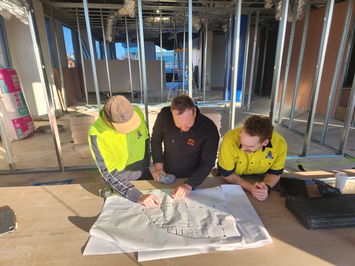 QTCBuild's tweet photo. Today's tip: Get your sparkies to pretend to look at the plans with you. Now it looks like I'm working hard and that's the social media post done for the week! 

Reach out to us:
☎️1300 728 723 
🔗https://t.co/pKU92i7OxD

#QTCBuild #OfficeDesign #Fitout #ProjectManagement https://t.co/Th0kxxebSz