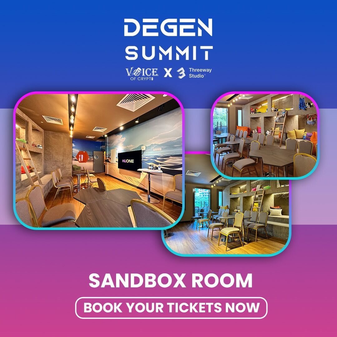 DegensummitOg's tweet image. Welcome to the #SandboxRoom at #DeGenSummit2024! Perfect for #pitchpresentations, #networking, and more. It&apos;s the ideal space to elevate your #ideas and connect with #innovators. 🚀

Book your slots now: degensummit.com

#Demoeve #Blockchain #Web3 #Web3Event #Crypto #Cryp