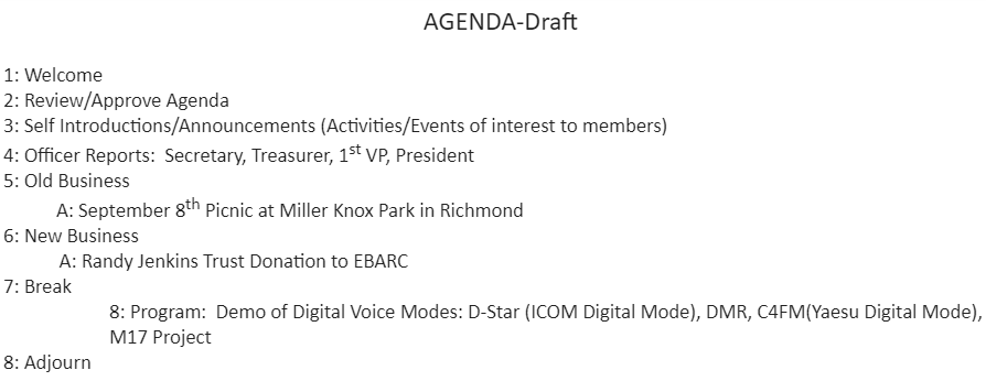 Next EBARC General Meeting: Friday, Aug. 9th
Time: 7:00 pm

Location (in-Person): Unitarian Universalist Church of Berkeley, Safir Room - 1 Lawson Rd., Kensington, CA

Hams and guests invited to attend.  
Members: check email for current Zoom info!