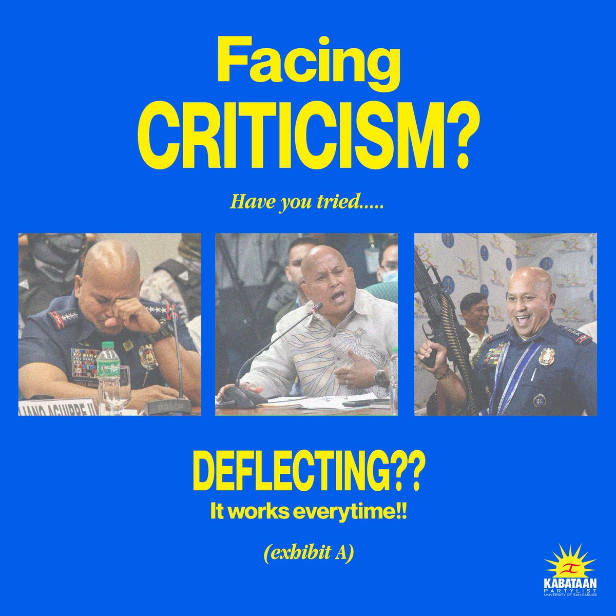 Kabataan_USC's tweet photo. 𝗢𝗛 𝗦𝗛𝗨𝗖𝗞𝗦 𝗜𝗧𝗢 𝗕𝗔'𝗬 𝗜𝗖𝗖 𝗡𝗔?! 🫨🏃

Kabataan Partylist - USC calls BS on Senator "Bato" Dela Rosa's senate hearing red tagging Kabataan partylist's Representative Raoul Manuel. 
#ICC #ICCProbe #HandsOffStudentActivists https://t.co/S8OmqxTlIl