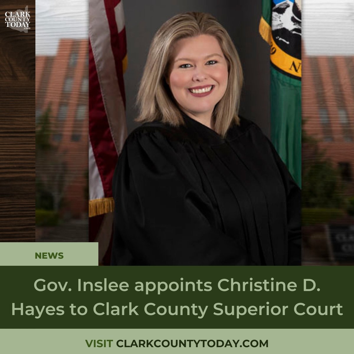 👩‍⚖️ Gov. Inslee appoints Christine D. Hayes to the Clark County Superior Court, filling a new seat in 2024. Hayes brings extensive legal experience to the bench. tinyurl.com/nn866mj3 #ChristineHayes #ClarkCountySuperiorCourt #GovernorInslee #LocalNews