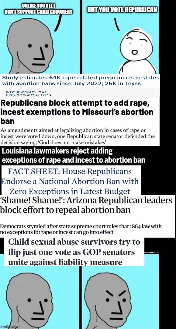 JadeIsRadXXX's tweet photo. @karenyerkes3 @KAIMU808 @CPAC No one benefits child rapists more than the republican party, who changed the law to force children to give birth for rapists. https://t.co/2tNQ6Fh6Zv