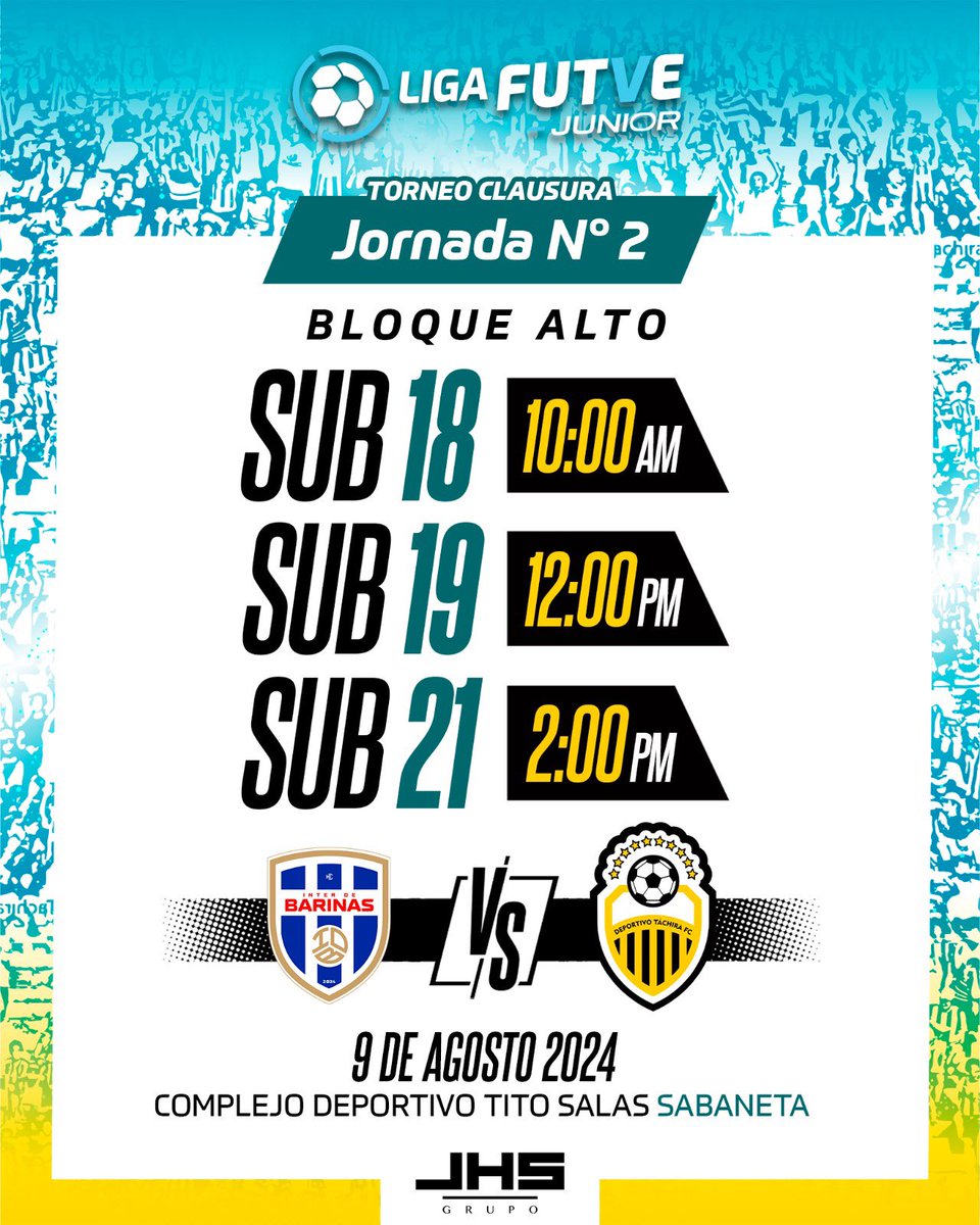 Cantera_DTFC's tweet photo. #CanteraDTFC | 🔜 🦾 ¡Con toda Aurinegros!🦾

🆚 Inter de Barinas
📆 09/08/2024
⏰ 9:00 AM, 11:00 AM, 1:00 PM / 10:00 AM, 12:00 PM, 2:00 PM
📍Cancha “12 de Febrero”, Táriba, S/C / Complejo Deportivo “Tito Salas”, Barinas

#VamosTáchira 💛🖤
#LigaFUTVEJunior🏆
#ElFuturopDelFUTVE🇻🇪 https://t.co/B5SEG1fgIR