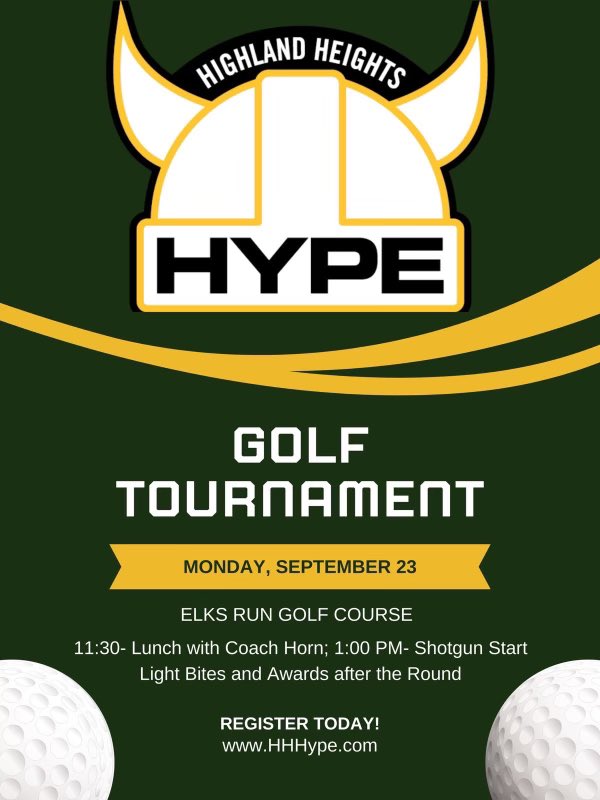 Come join me, my NKU teammates &amp; coaching staff for the Inaugural Highland Heights Hype Golf Tournament September 23rd at Elks Run Golf Course. Enjoy food, drinks and a great time with the NKU Family! Hope to see you there! Click on the link to register: app.eventcaddy.com/events/highlan…