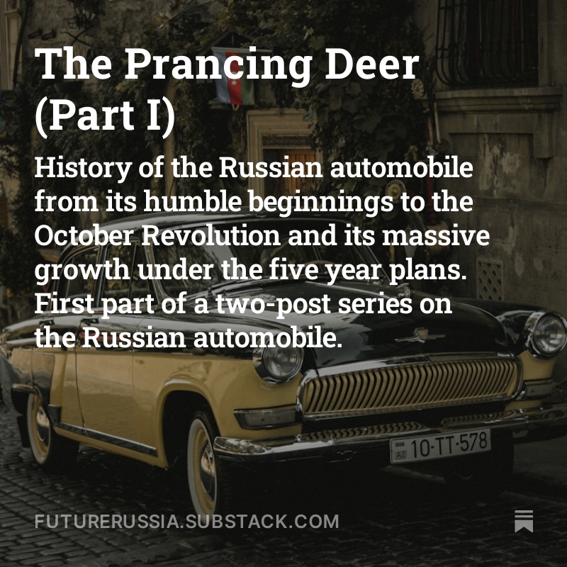 "Instead, the industry is forced to live in the shadow of a simple question - “Where did Russian automobiles fail?”"

Read more in the first part of my post on the history of the Russian automotive industry:
open.substack.com/pub/futureruss…