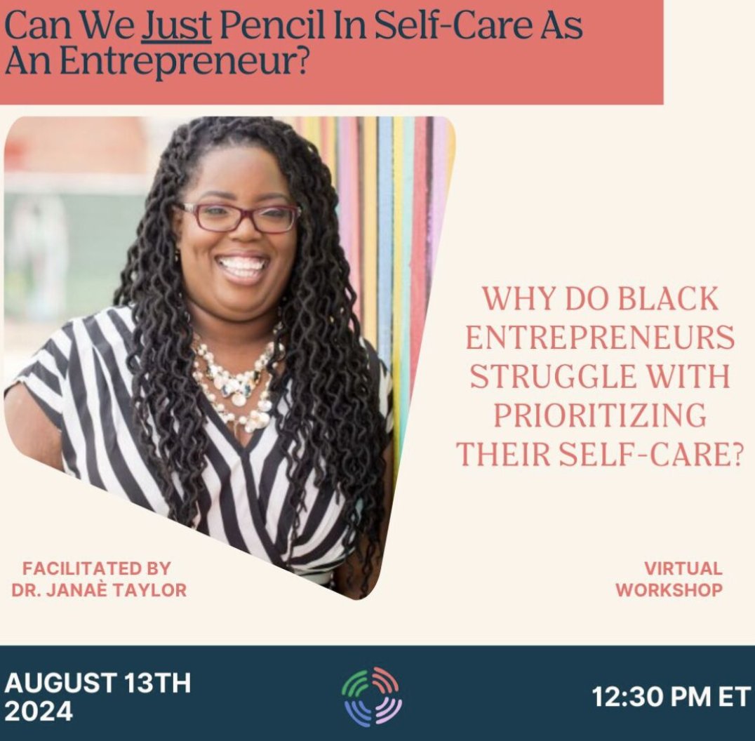 therapy4bgirls's tweet photo. Why do Black Entrepreneurs struggle w/ making their needs, particularly self-care, a priority?

Join the Holding Space Foundation next week w/ @Mindingmyblkbiz as she breaks down how not to pencil in self-care as it should be part of your daily routine. https://t.co/VYUfhv8Ijv https://t.co/OBcl2RCOMd
