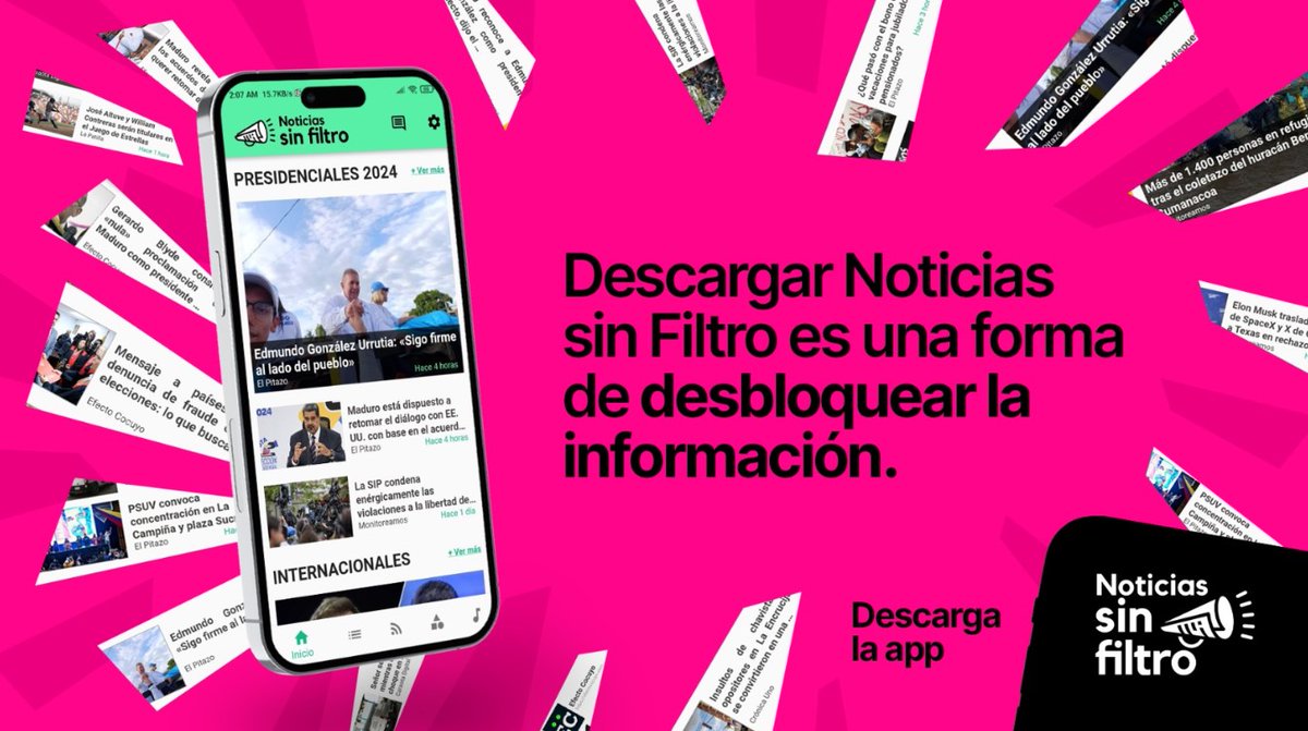 SoyArepita's tweet photo. Lunes: bloqueo
Martes: desinformación
Miércoles: asedio
Jueves: tumbaron Twitter
Viernes: se fue el internet

En días como hoy, descargar la app de @NotiSinFiltroVe es un soplo de aire fresco y libre de censura contra los medios digitales.

Bájala aquí: https://t.co/aJ2C3HPgS3 https://t.co/ii5WRBDQnb