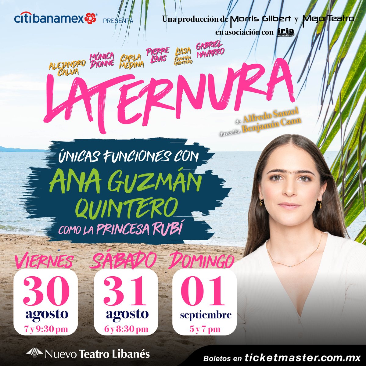 ¡🎺 Tadá ... ta-da 🎺! Del 30 de agosto al 01 de septiembre la princesa Rubí en #LaTernura será interpretada por única ocasión por <a href="/ANAGUQ/">Ana Guzmán Quintero</a>. ¡No te la pierdas!

💎 30 de ago. ⏰ 7 y 9:30 p.m.
💎 31 de ago. ⏰ 6 y 8:30 p.m.
💎 01 de sep. ⏰ 5 y 7:00 p.m.
🎟️ bit.ly/LaTernuraBolet…