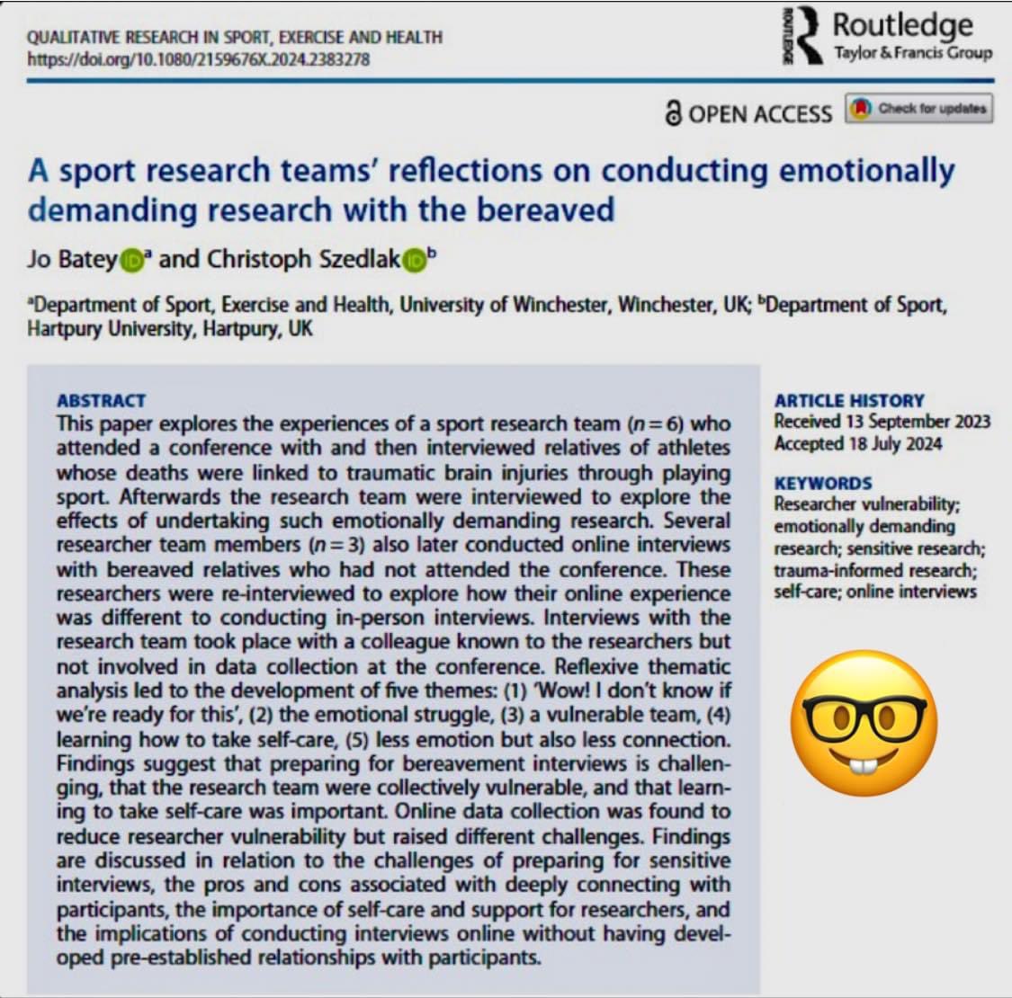 Publication alert - here we explore researchers vulnerability. Have a read it is free access. tandfonline.com/doi/full/10.10… <a href="/DrJoBatey/">Jo Batey</a> #researchersvulnerability #traumainformedresearch