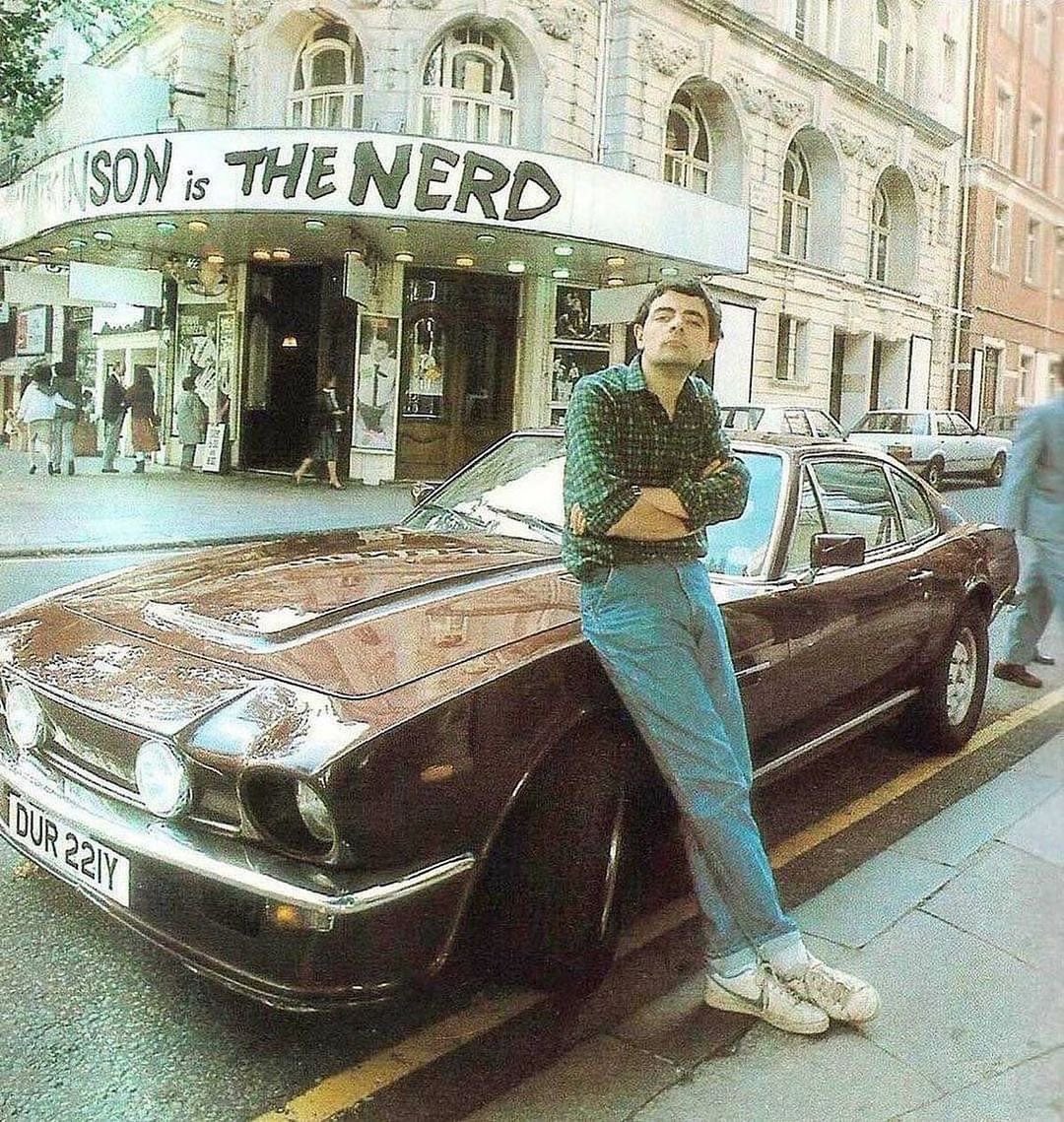 Rowan Atkinson with his 1981 Aston Martin V8 Vantage