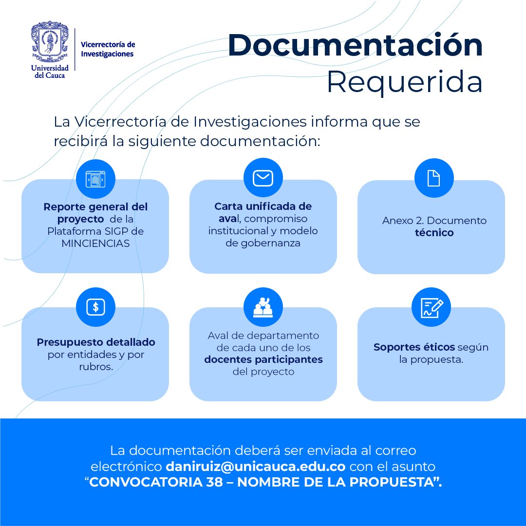 VRIUNICAU's tweet photo. Convocatoria para garantizar la #seguridadsanitaria, #salud y bienestar de la población en el territorio nacional mediante la conformación de un listado de #proyectoselegiblesdeInvestigación y Desarrollo.
¡En #Unicauca somos investigación ! 🧐 https://t.co/DOYhmsELJS