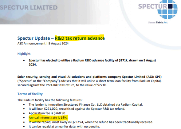 Nothing demonstrates financial health more than getting a cash advance on your R&amp;D tax return refund at 16% interest...