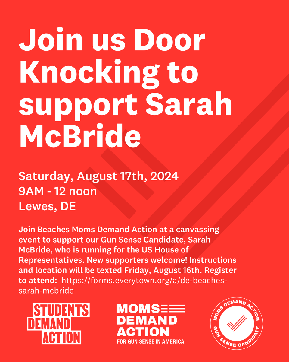 LoveKidsNotGuns's tweet photo. When we vote, we win! Join us in canvassing for @SarahEMcBride. Register to attend:
https://t.co/2RDPoiyGgi
@MomsDemand 
#MomsAreEverywhere
#NetDE https://t.co/nXWhBvhsz2