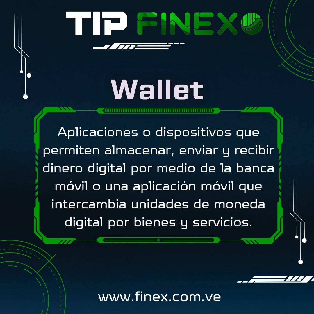 Un #tipfinex que te puede interesar📱¿Ya conoces las #wallet? Son aplicaciones o dispositivos que permiten almacenar, enviar y recibir dinero digital por medio de la banca móvil o una aplicación móvil que intercambia unidades de moneda digital por bienes y servicios 
#Tecnologia