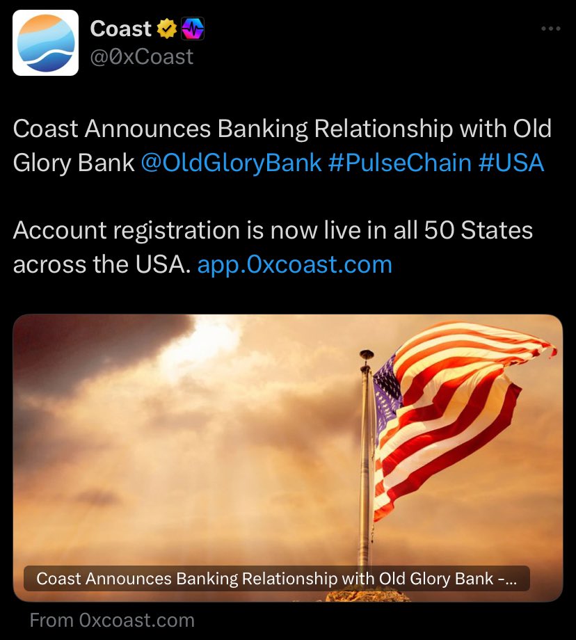 KatieePCrypto's tweet photo. #PulseChain direct fiat on and off ramp is now live for all 50 states across the US!

PulseChain is just over a year old with its own direct fiat on and off ramp with a native stable coin.

Chains 6+ years old don’t even have this.

Pulsechain is so undervalued.

@0xCoast https://t.co/UiGJbixvea