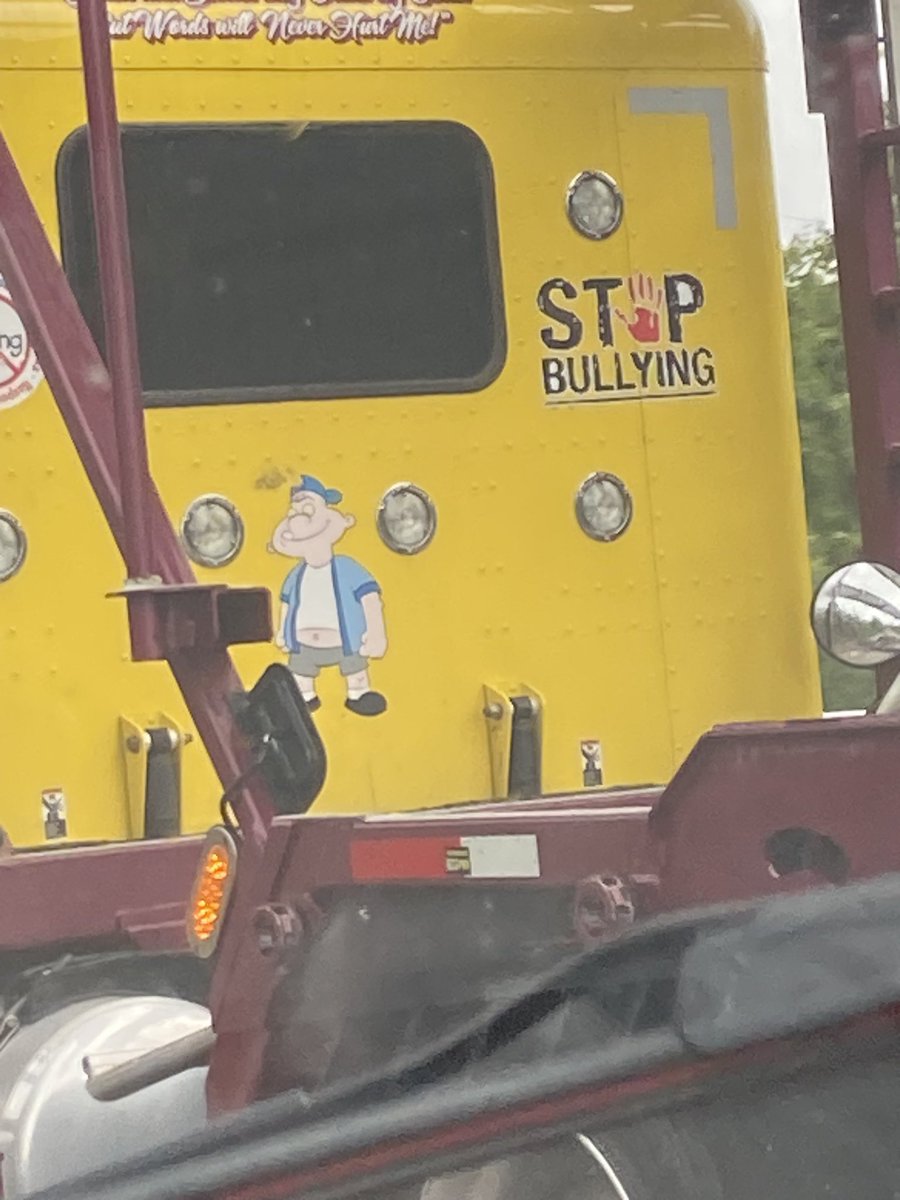 thepowerplumber's tweet photo. Please look at this Transport Truck I saw today with a huge “STOP BULLYING” decal on the back with Harold from Hey Arnold dead center https://t.co/fqXisj5CFQ