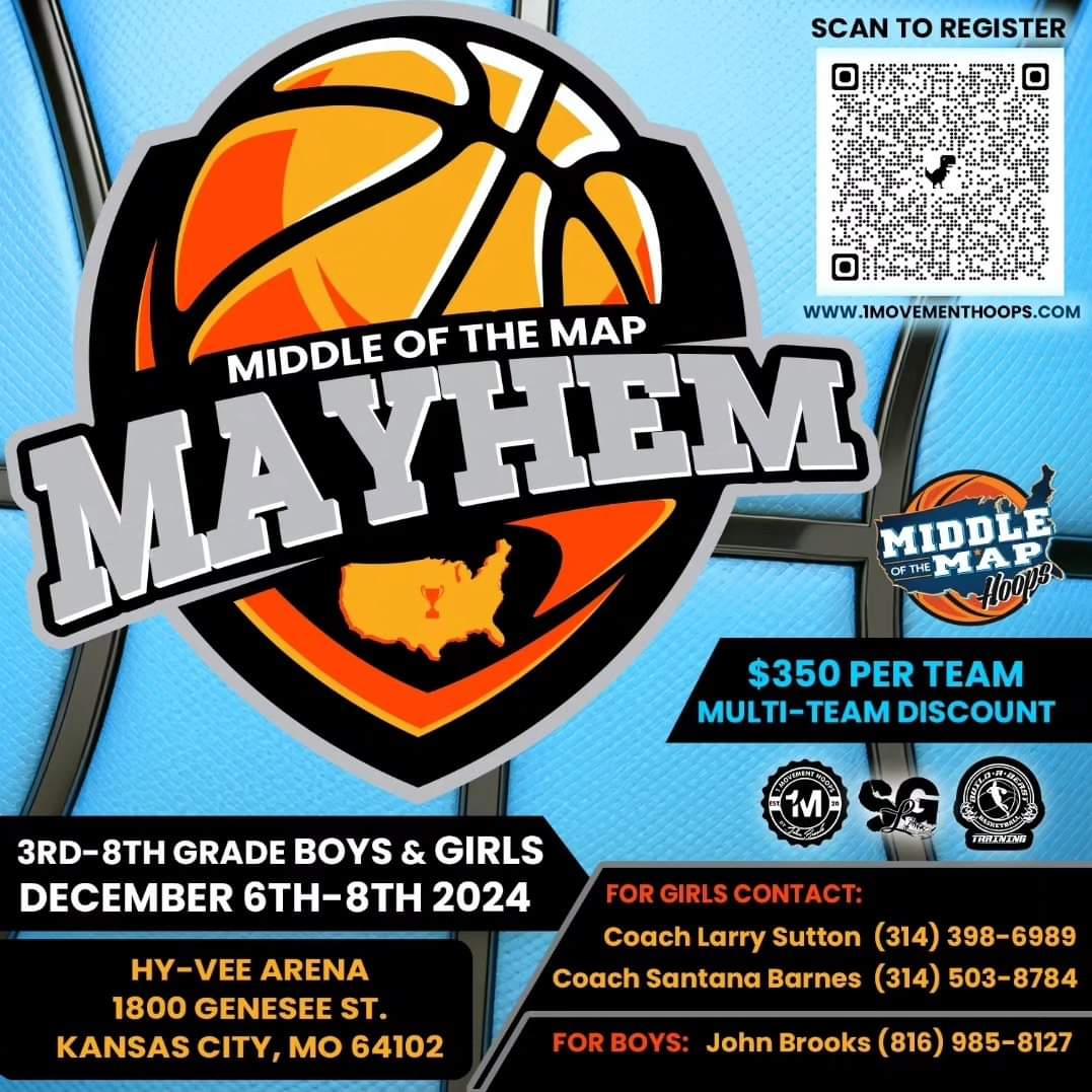 LarrySs40's tweet photo. Middle of the Map Mayhem is locked in for 2024! Last year in Lawrence, KS was LIT at all grade levels, but this year in Kansas City, MO will be nothing short of EPIC! Coaches, this is definitely where you want your teams 2 be in December. Register now! https://t.co/IEBWt7ikGL